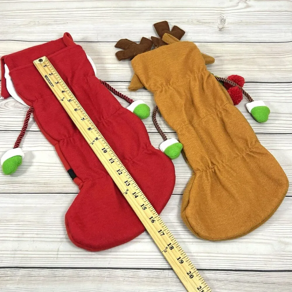 2x VTG Felt 3D Santa & Reindeer Christmas Stockings Handmade Holiday Hobby Lobby